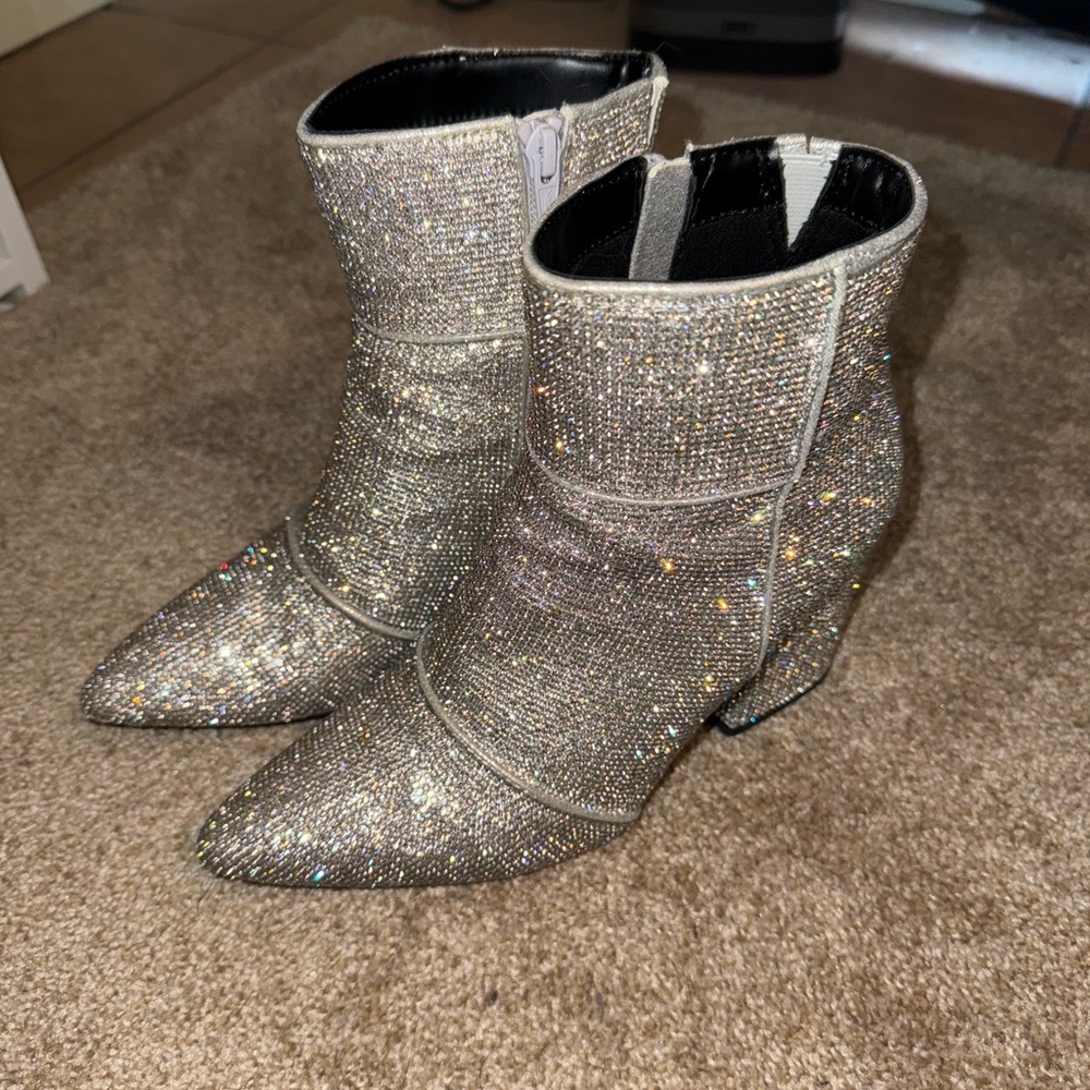 Silver Bedazzled Ankle Boots (Size 6)